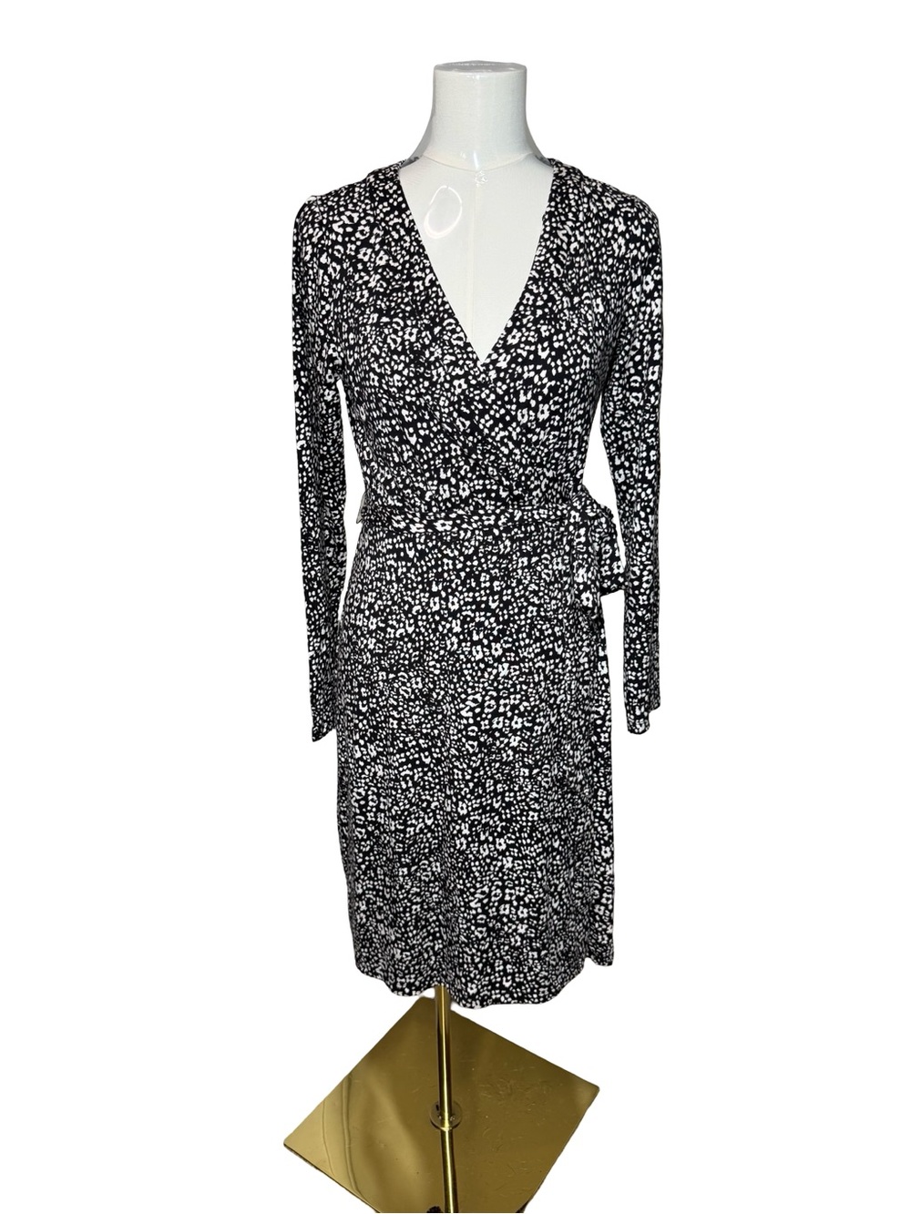 Adrianna Papell Women's Black Printed Long Sleeve Faux Wrap Dress Size 4 career